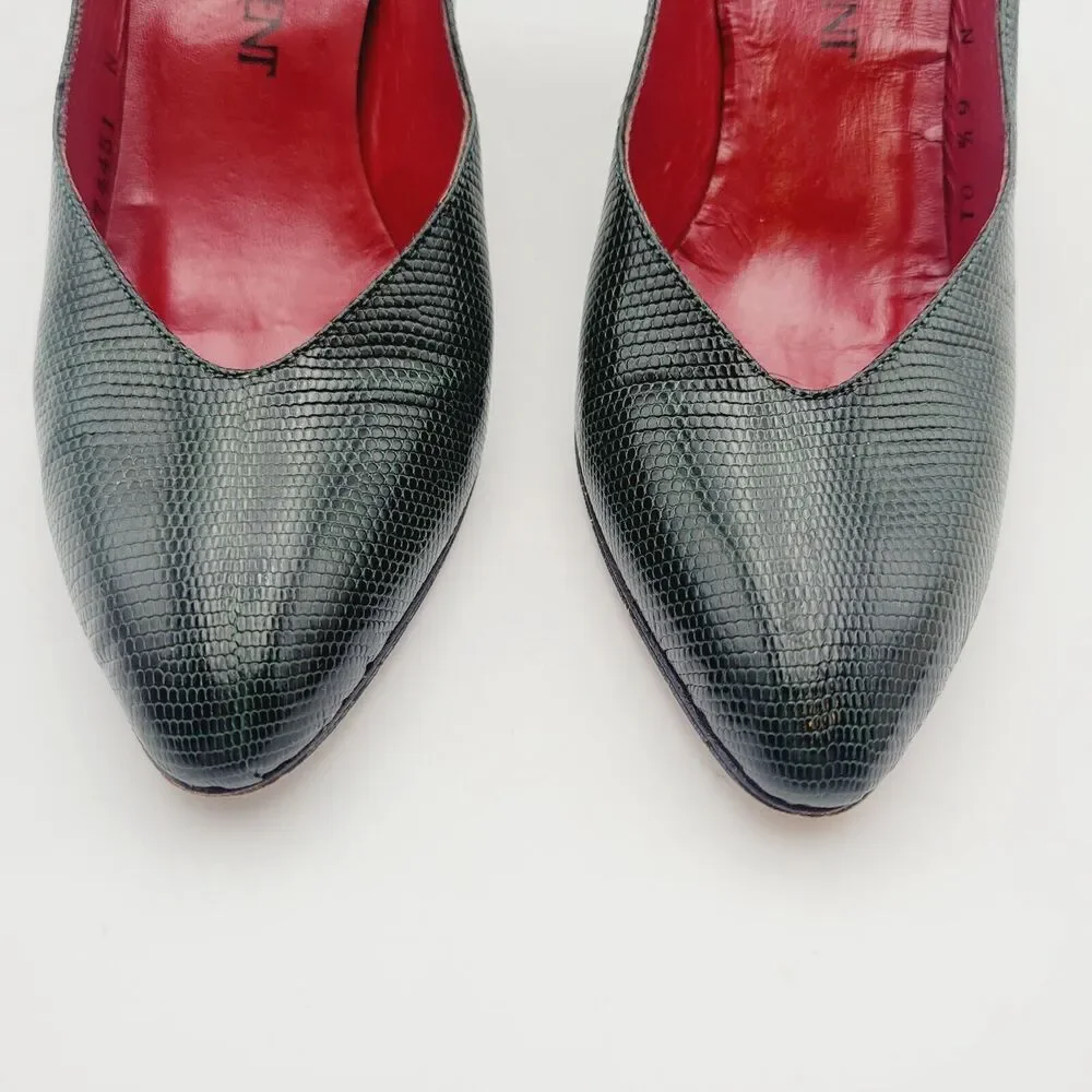 Vtg YVES SAINT LAURENT Green Python Triboo Heels Pumps Sz 6.5 Made In Italy - Picture 7 of 11